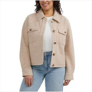 NWT Hunter Women's Merino Wool Shirt Jacket Shacket Beige Oatmeal Button S